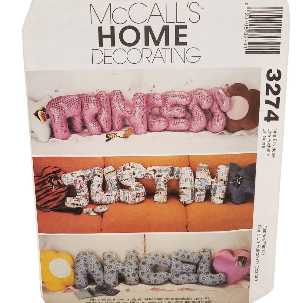 McCall's Home Decorating 3274 Vintage Sewing Pattern UNCUT 2001 Name Pillow